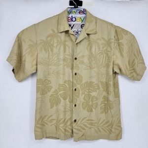 Tommy Bahama Shirt Mens Large Silk‎ Floral Camp Hawaiian Button Up Palm Trees